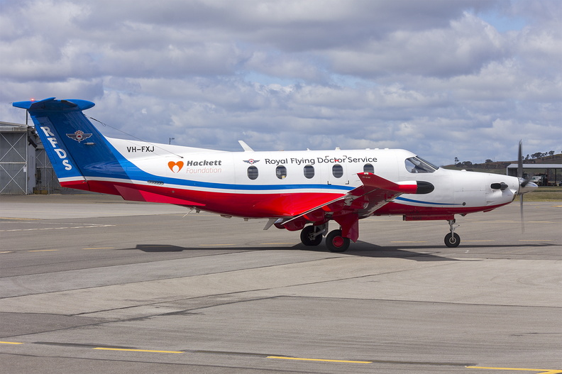 Royal Flying Doctor Service of Australia Central Operations (VH-FXJ) Pilatus PC-12-45 at Wagga Wagga Airport.jpeg
